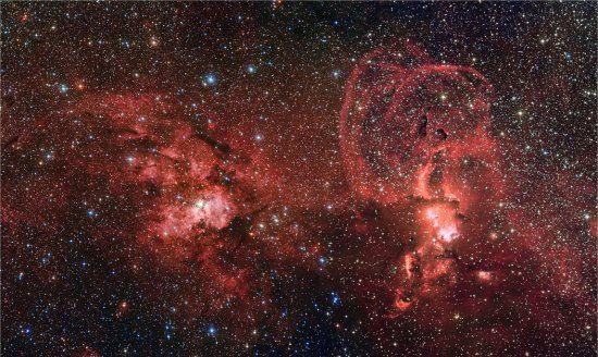 Duas regiões de formação de estrelas na Via Láctea