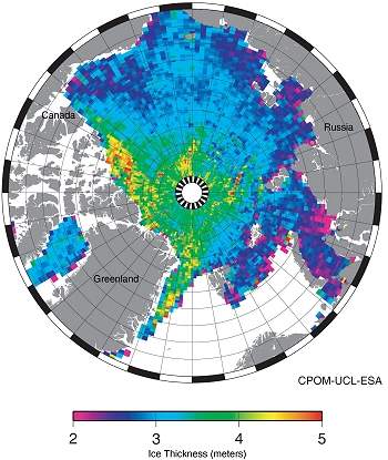 Cryosat faz primeiro mapa da espessura do gelo do rtico