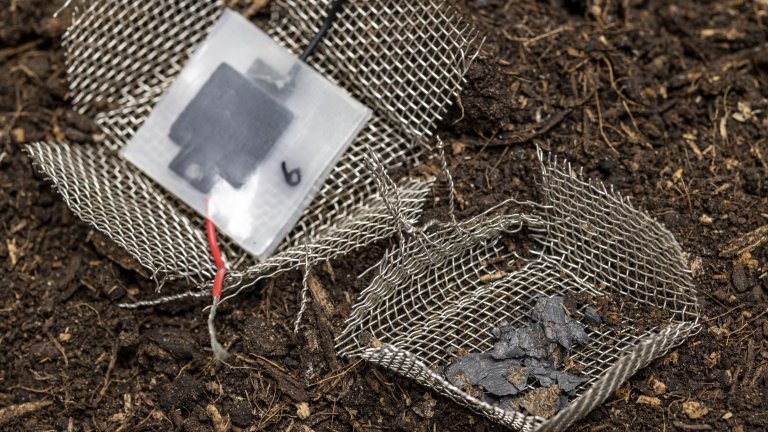 Bateria biodegradável feita de celulose, carbono e sal de cozinha