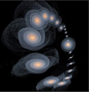 Flagrante csmico mostra galxia roubando estrelas de sua vizinha