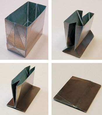 Origami industrial faz caixa de ao totalmente dobrvel