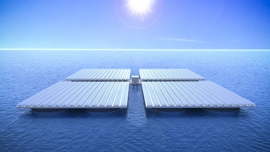 Plataformas flutuam estveis sobre o mar para captar energia solar