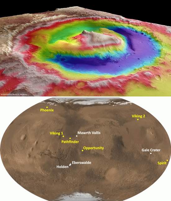 Veja cratera onde rob da NASA pousar em Marte
