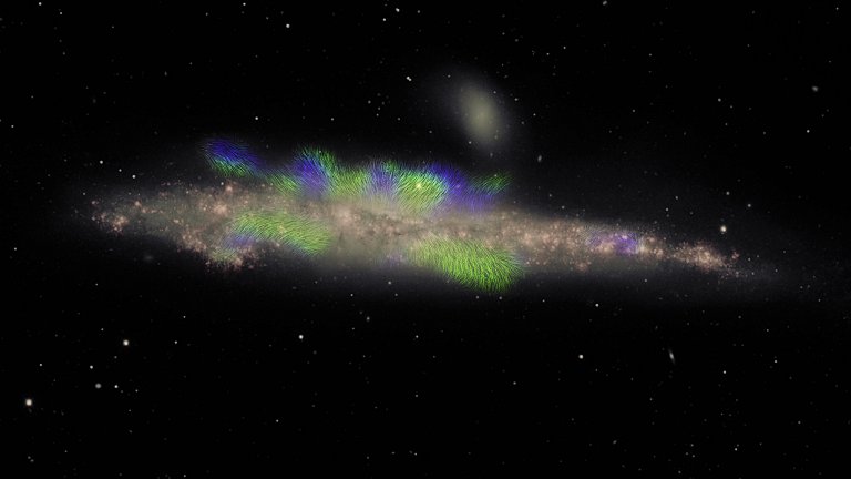 Filamentos magnéticos emergem do disco de uma galáxia