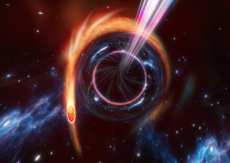 Buraco negro  flagrado engolindo uma estrela