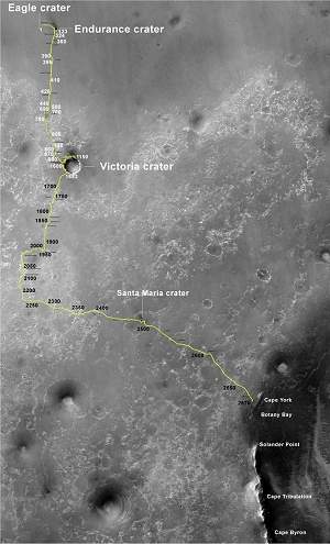 Rob Opportunity acha rocha indita em cratera marciana