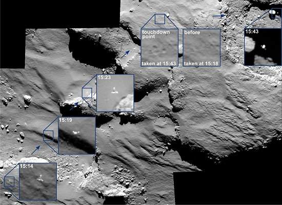 Imagens mostram robô Philae voando sobre cometa